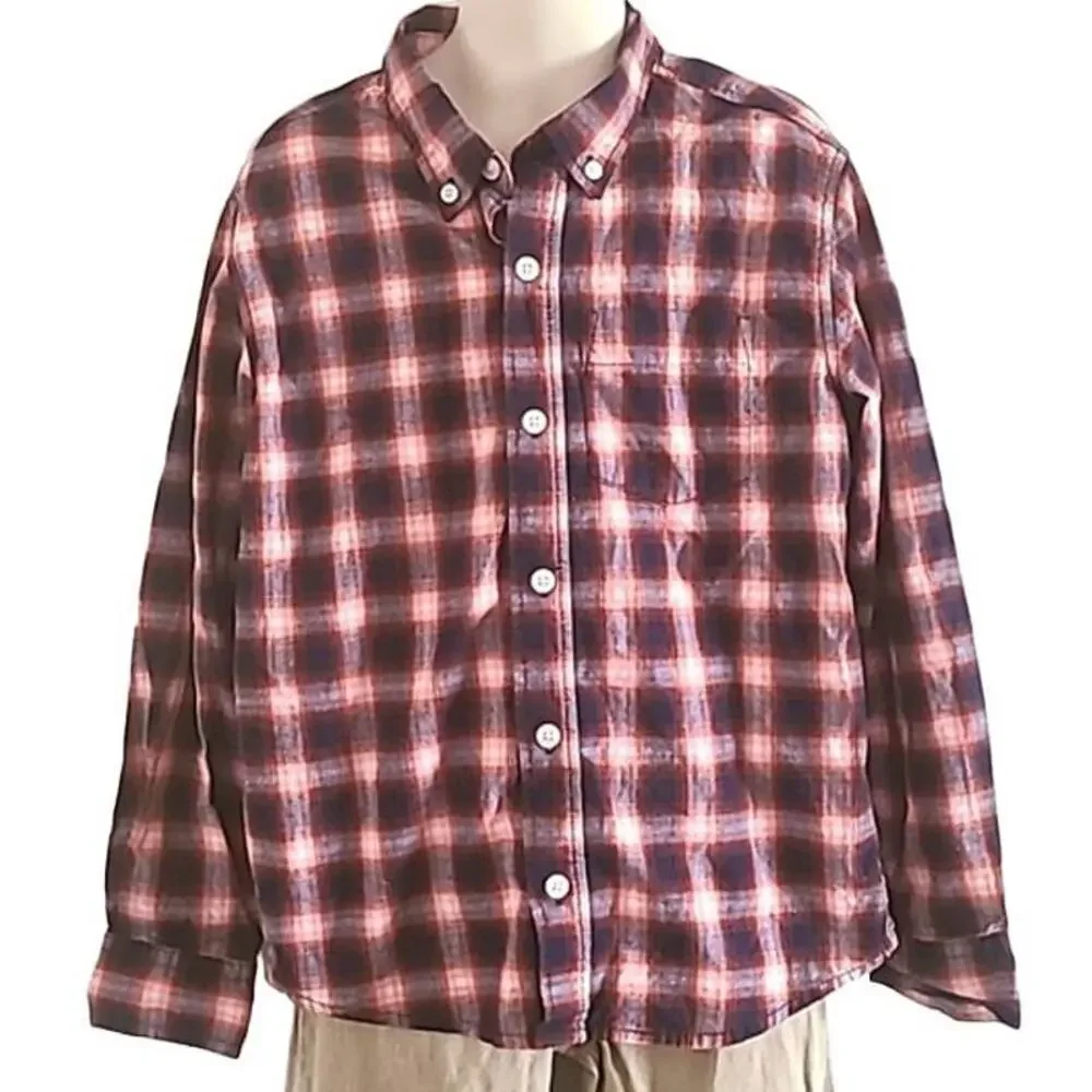Excellent Old Navy Boys Checker Print Long Sleeve Button-Up Shirt Size 6/7